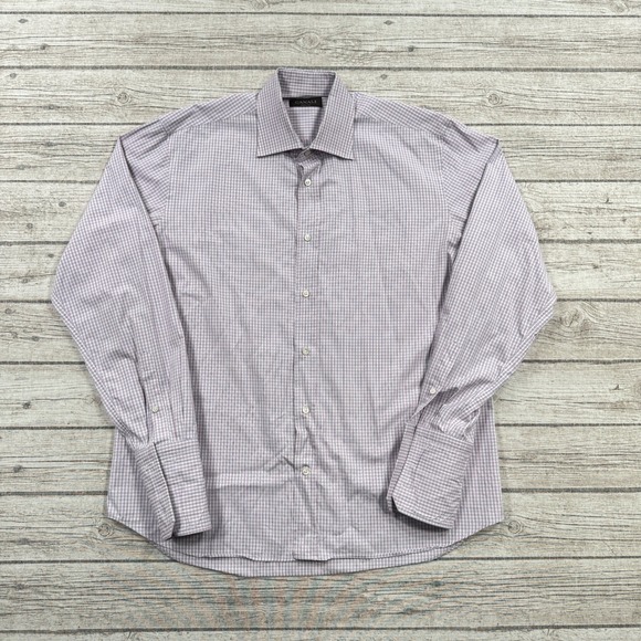 Canali Other - Canali Dress Shirt Men's 42/16.5 Purple White Micro Check French Cuff Italy Made